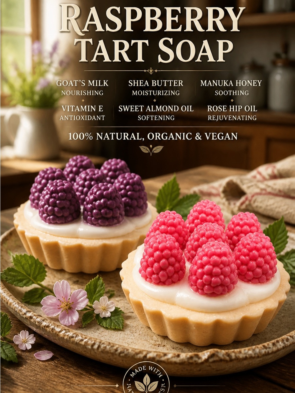 Hand Crafted Raspberry Tart Goat’s Milk and Manuka Honey Soap
